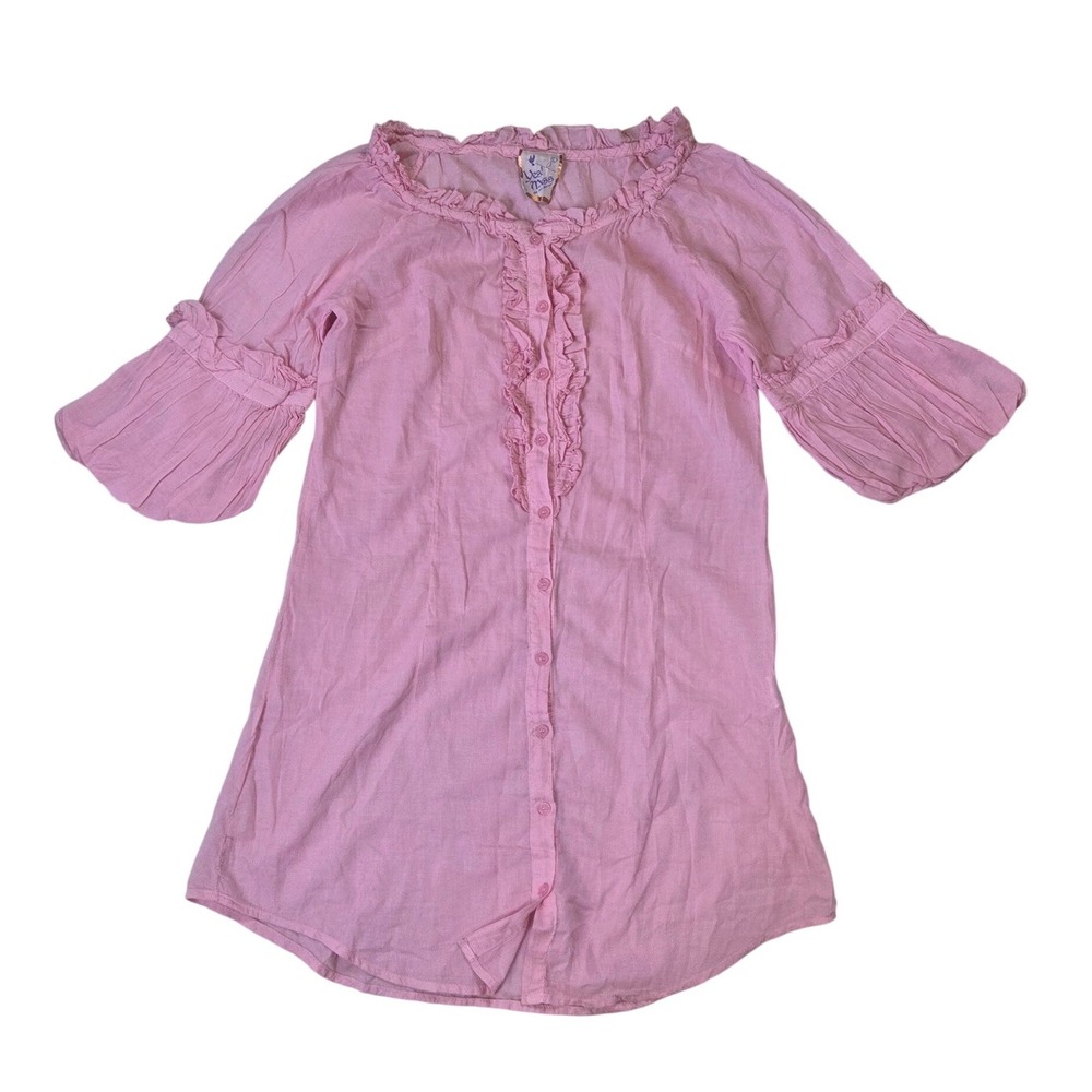 Yes! Miss Pink Cotton Ruffle Milkmaid Puff Sleeve Dress Y2K Prairie Tunic Large - Picture 10 of 11